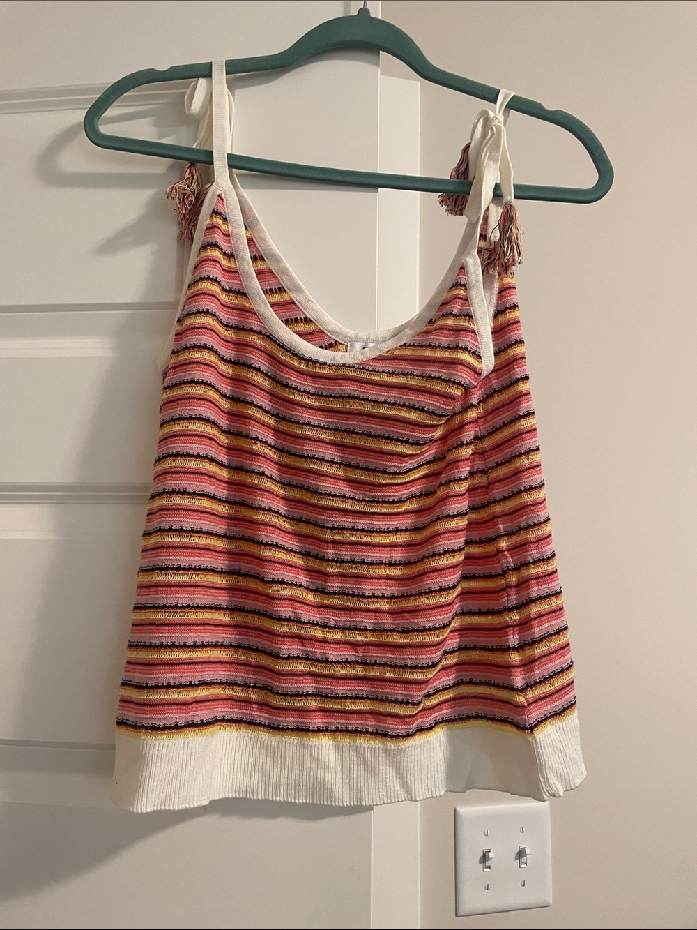 Striped Multicolor Knit Tank Top with Tie Straps